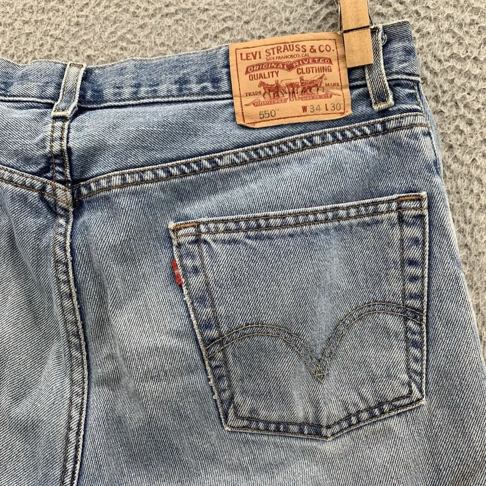 Levis 550 Jeans Mens 34x28* Blue Straight Washed Denim Pants 90s Baggy Skate Y2K